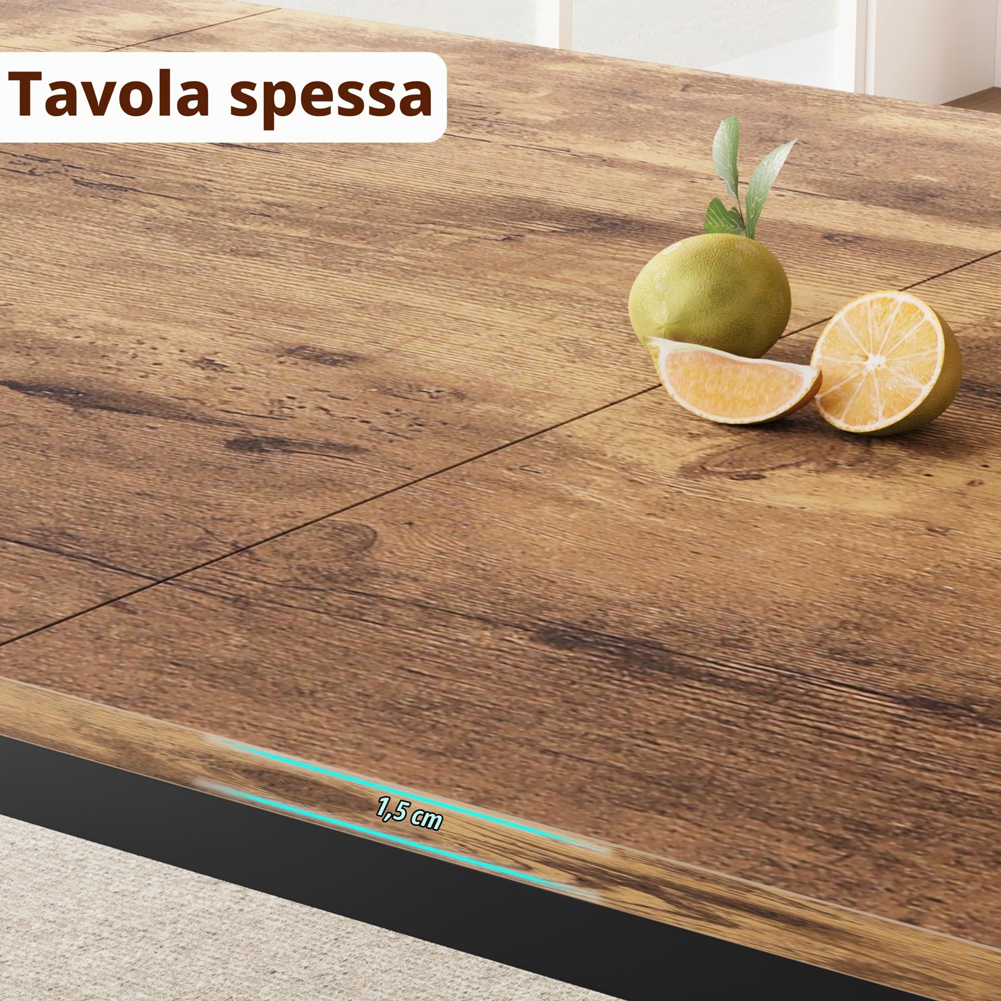 Tavolo da pranzo industriale ampio 200 cm per 6-8 persone - Struttura in metallo solida - Piano in legno rettangolare - Perfetto per sala da pranzo e ufficio - Colore retrò