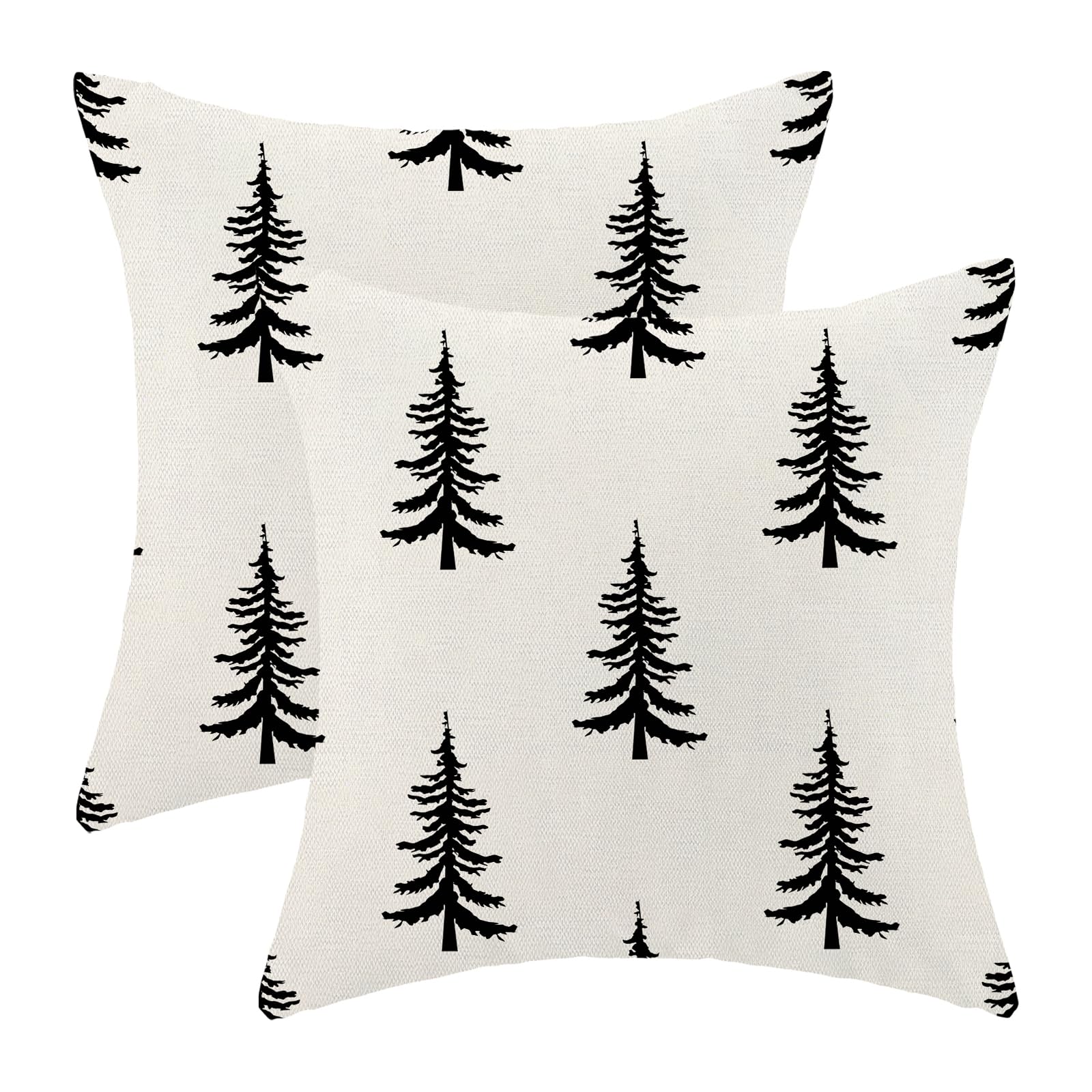 Christmas Pillow Covers 18x18 Inch Set of 2 Cream Black Christmas Tree Decor Throw Pillows Winter Xmas Holiday Outdoor Cushion Cases for Couch Bed