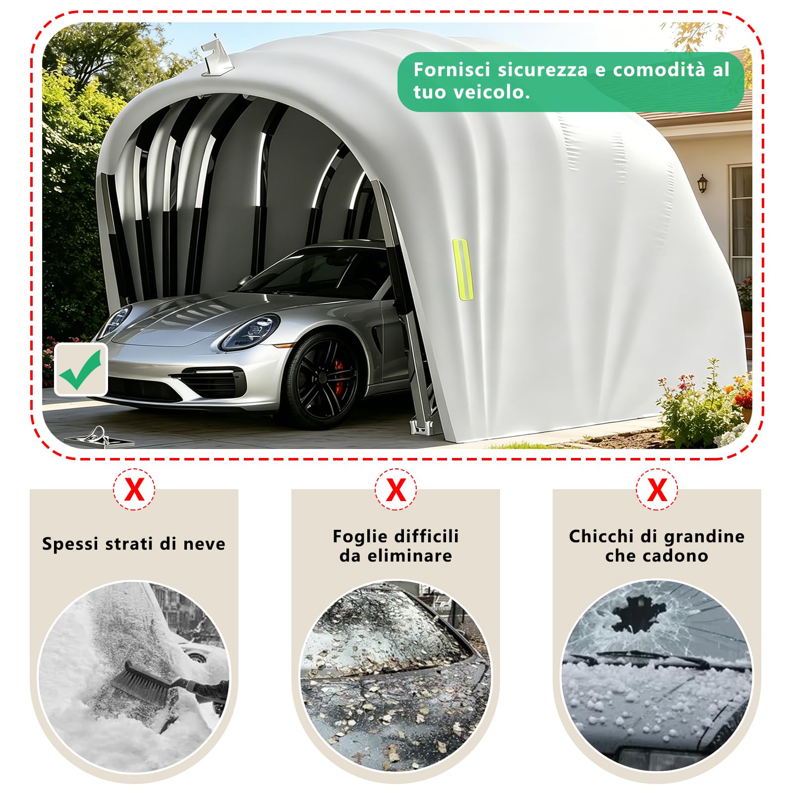 Tettoia per Auto in Acciaio Inossidabile Indipendente, 5.5 x 2.5m Carport Auto per Esterno, Garage Semiautomatico, Tendalino Retrattile per Carichi Pesanti, Protezione per Tutte Le Stagioni