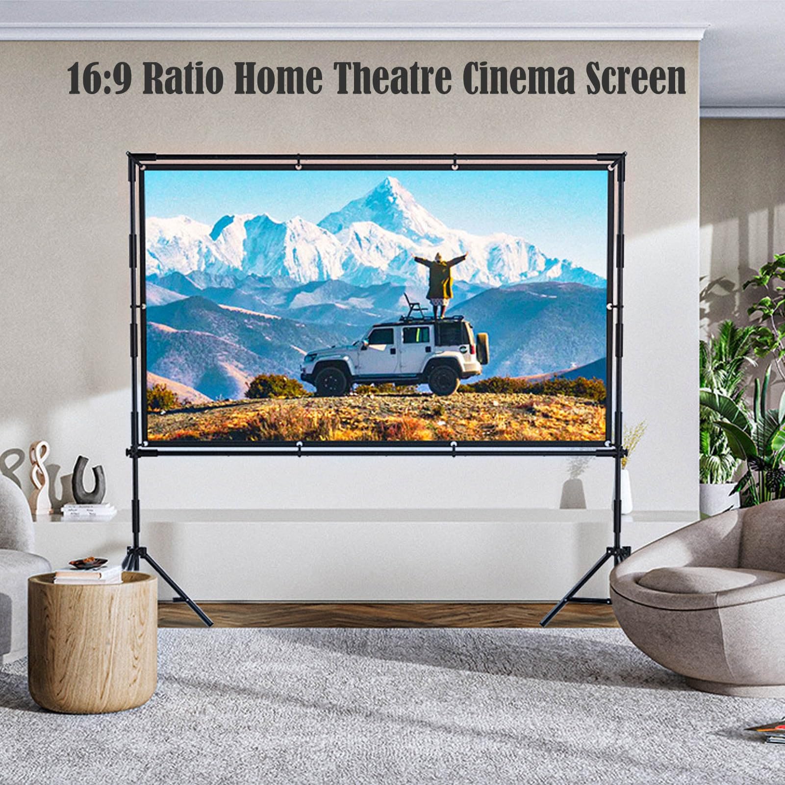 Schermo per Proiettore con Supporto, Telo per Proiettore Portatile da 84-150 Pollici per Interni/Esterni con Borsa, Ultra 4K 16:9 FHD Schermo Proiezione(100inch)