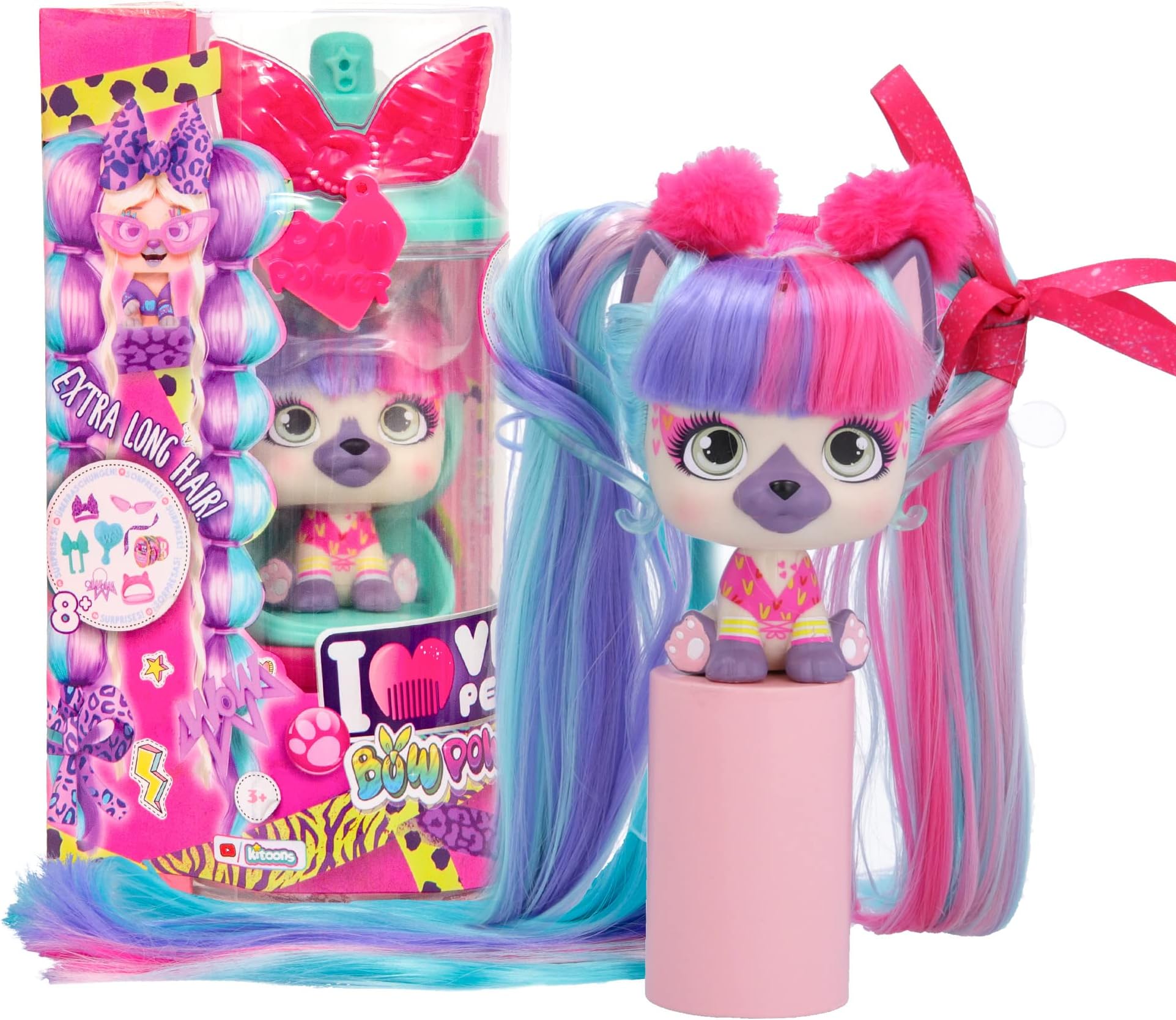IMC Toys VIP Pets Natty - Bow Power Series - Includes 1 VIP Pets Doll and 6+ Accessories and Surprises for Hair Styling | Girls & Kids Age 3+