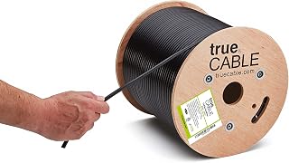 TRUE CABLE Cat5e Outdoor Bulk Ethernet Cable, Unshielded, 500ft, Black, UV Resistant, OSP Jacket, 24AWG Solid Bare Copper, 350MHz, PoE++ (4PPoE)