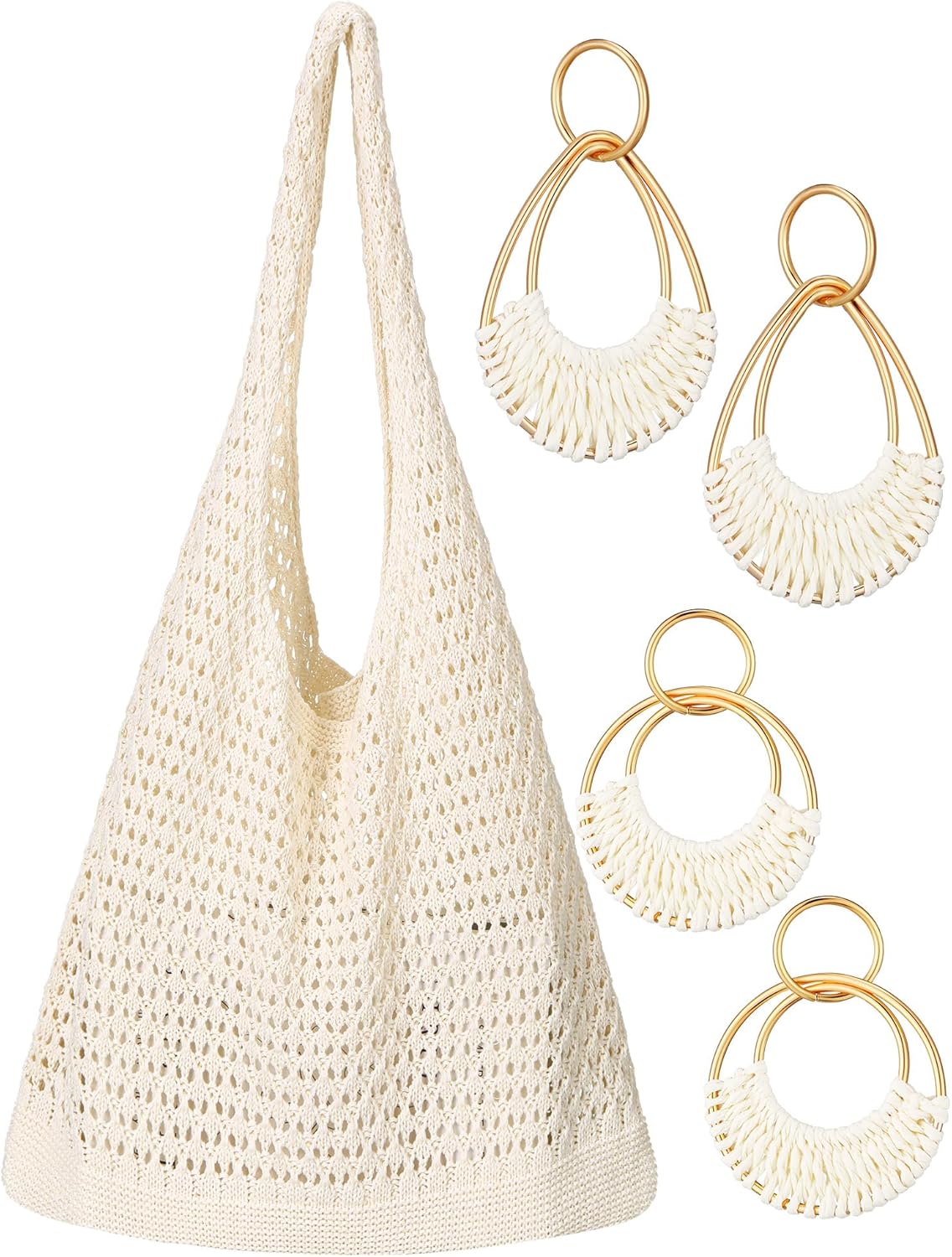 Boho Crochet Beach Bag & Earrings Set