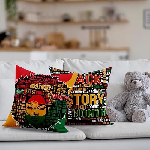 Miniatura 3 de Juego de 4 fundas de almohada de lino negro del mes de la historia de 18 x 18 pulgadas, Kinara Juneteenth Black Girl Black History Month Decoración