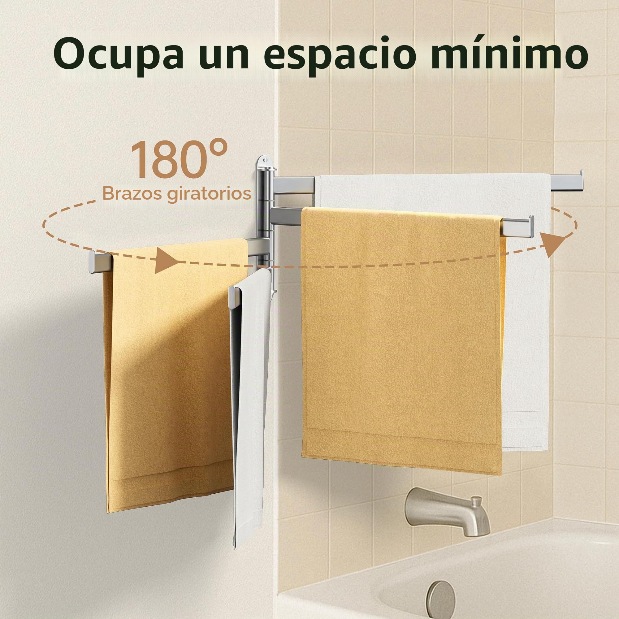 KES Toallero Baño Giratorio 180° Toalleros de Baño Pared con 4 Barras Acero Inoxidable SUS304 50cm Cepillado, A2104S4L50-2