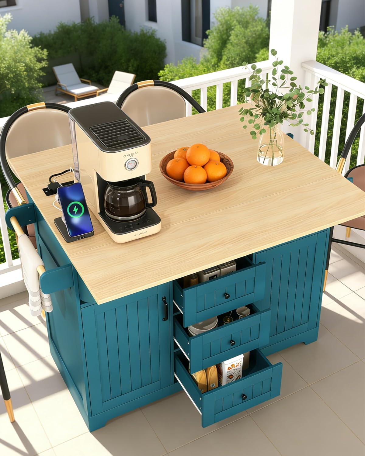 55.7'' Rolling Kitchen Island with Storage, Drop Leaf & Drawers&Power Outlet, Sturdy Mobile Kitchen Cart on Wheels, Easy Assembly, Home Bar Countertop for Dining Room, Green