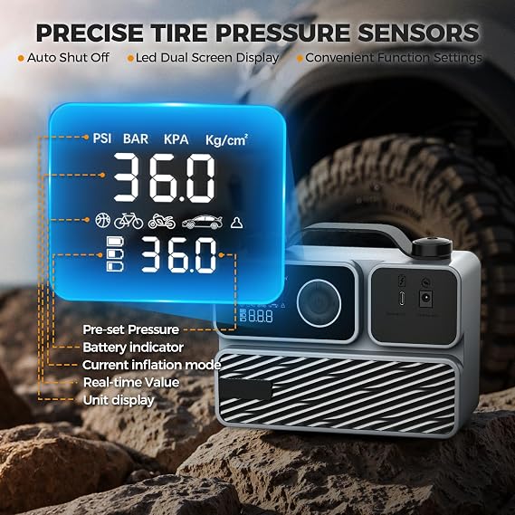 Tire Inflator Portable Air Compressor, Cordless Mini Air Pump for Car Tires