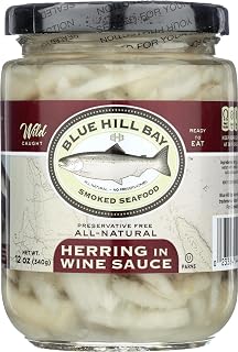 Blue Hill Bay Herring in Wine Sauce 12 oz - Wild Caught Icelandic Pickled Herring, Gluten-Free, Omega-3 Rich Delicacy