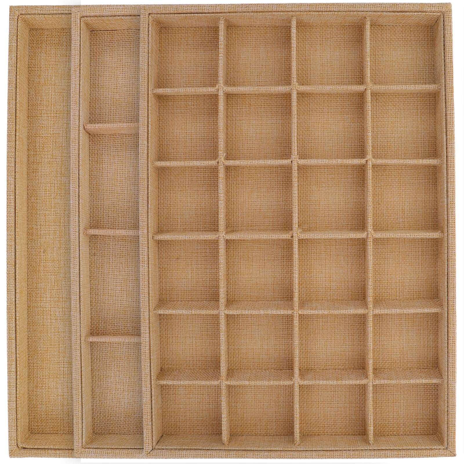 Bandejas Apilables para Joyas 3 Piezas de Lino Organizador de Joyería para Collares y Pulseras Caja de Exhibición Compartimentos para Pendientes y Accesorios Adecuado para