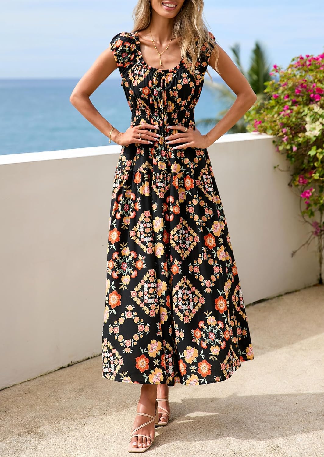 PRETTYGARDEN Boho Maxi Dresses for Women 2026 Summer Floral Wedding Guest Dress Resort Wear Spring Long Flowy Beach Sundress - Image 6