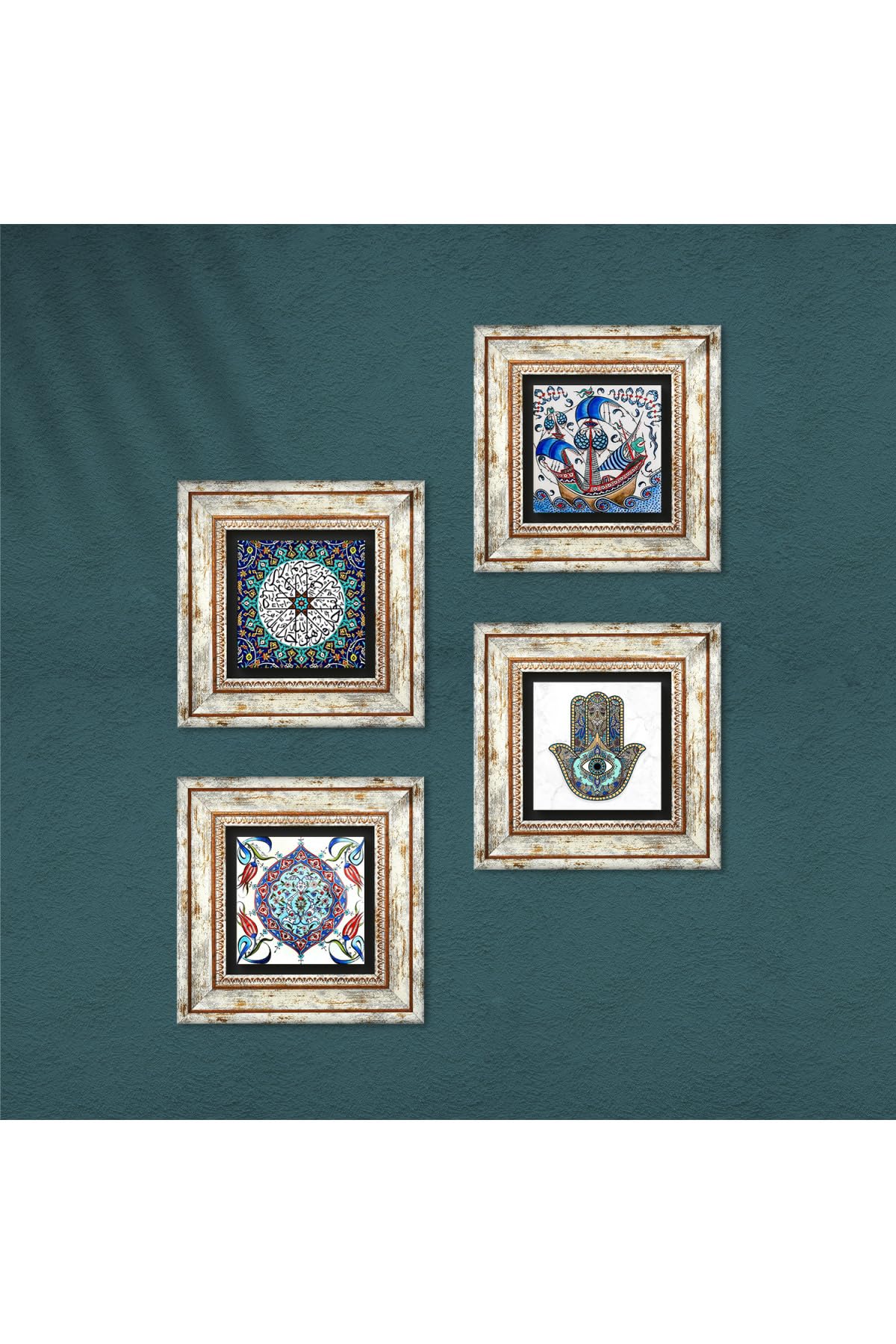 Natural Stone Coaster Set Of 4 – Sailboat, Pomegranate & Hamsa Design – 10x10cm – Handmade & Eco-Friendly - View #8