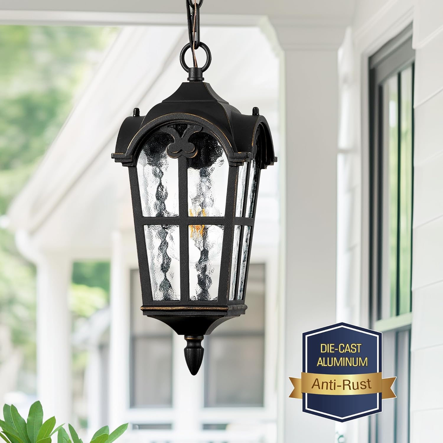 VIANIS Black Outdoor Pendant Light Lantern 1-Pack & Outdoor Post Lights 2-Pack
