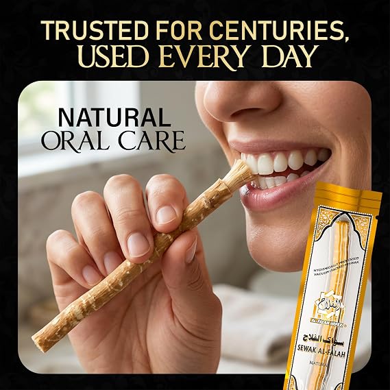 SEWAK AL-FALAH Miswak (Traditional Natural Toothbrush) - 10 Pack - Individually Vacuum Sealed for Long-Lasting Freshness Traditional Oral Care for Deep Cleaning, Whitening, and Plaque Defense