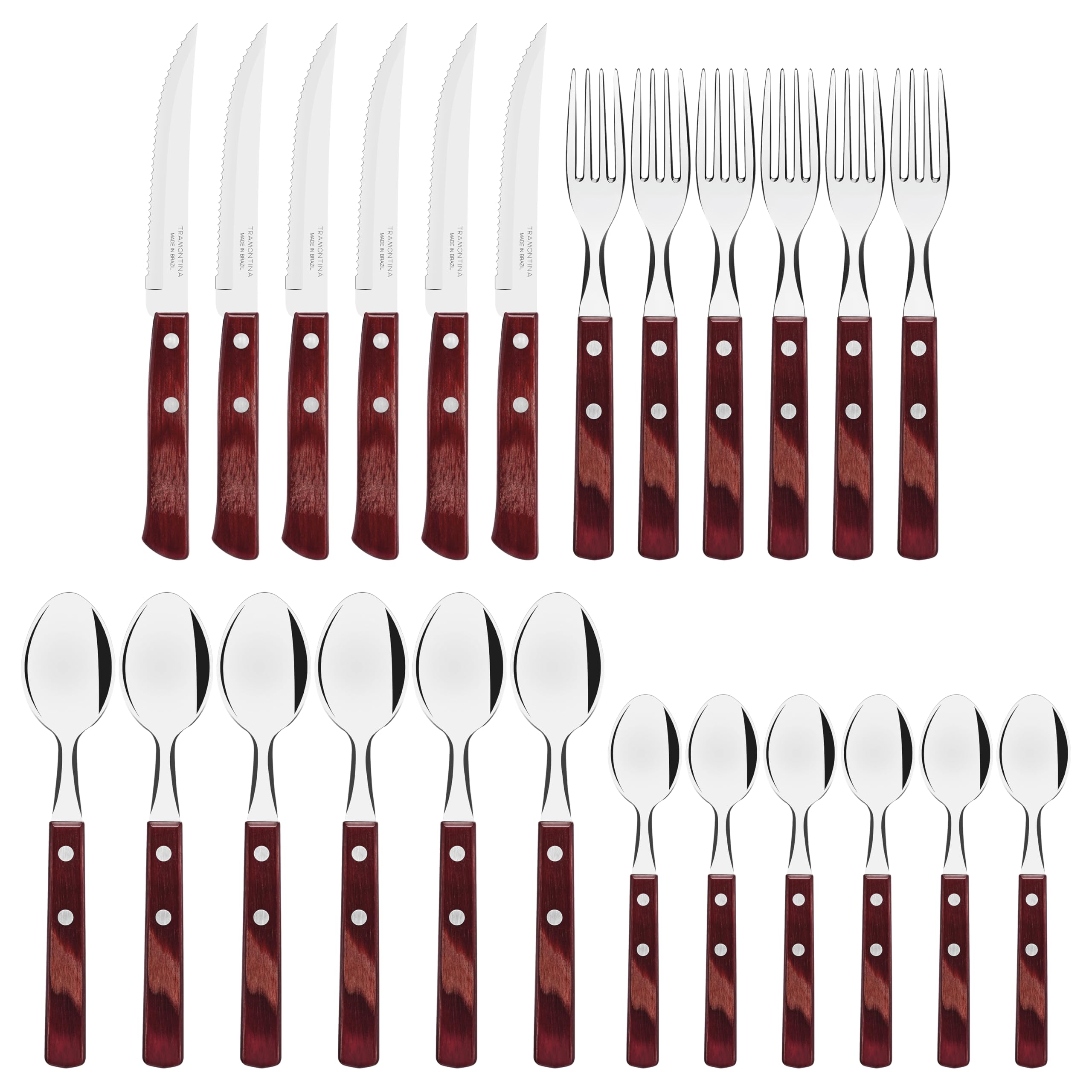 Tramontina Set Posate Acciaio inossidabile e Legno Polywood Rosso 24 pezzi