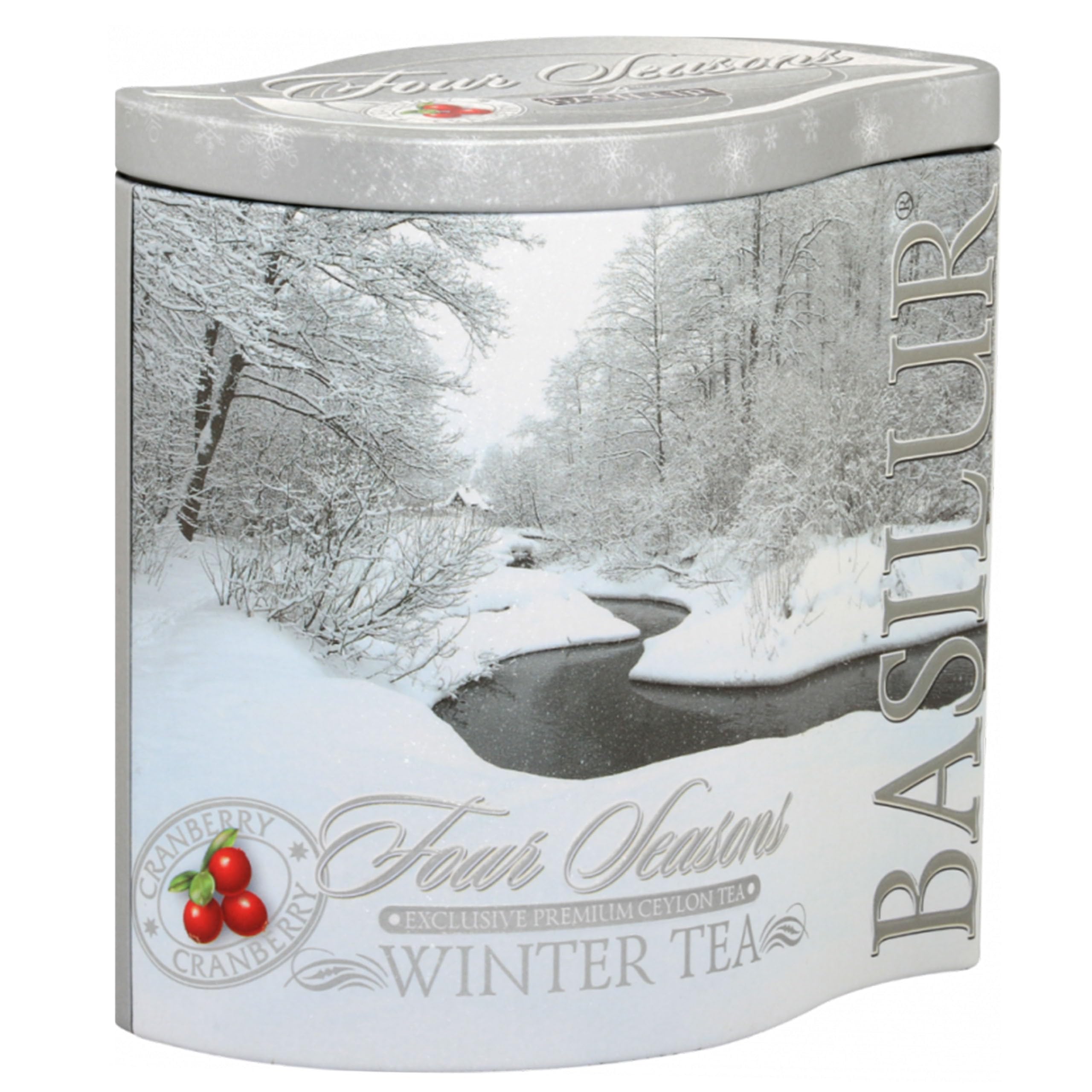 BASILUR Winter Tea- Liściasta czarna herbata cejlońska z dodatkiem owoców żurawiny w ozdobnej puszce, 100 g (Winter Tea, x6)