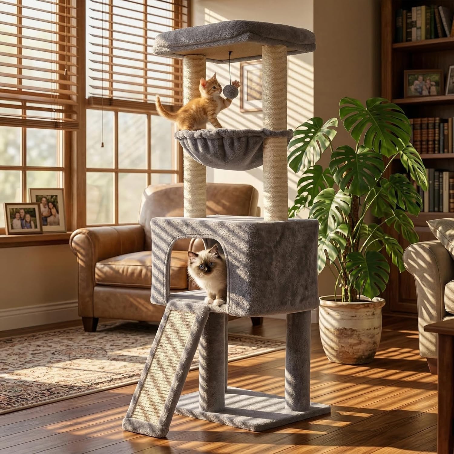 ROYPET Fashion Design 43.3" Cat Trees with Cat Houses,Grey
