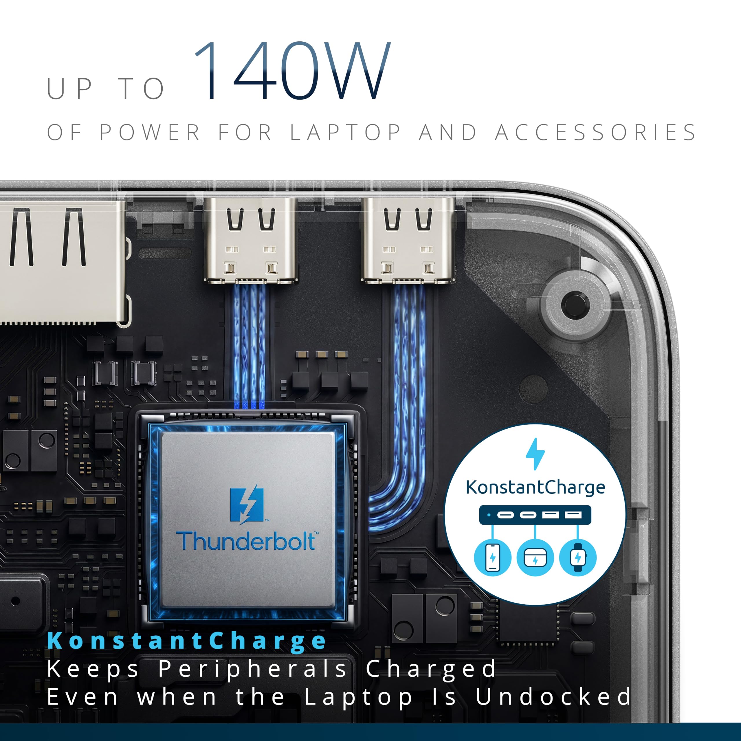 Station d'accueil Kensington SD5010T5 EQ Thunderbolt 5, Triple écran 4K ou Double 8K, PD 140 W, SD/MicroSD, 2 Ports TB5, Ethernet, USB-A 3.2 Gen 2, Gris sidéral (K35231EU)
