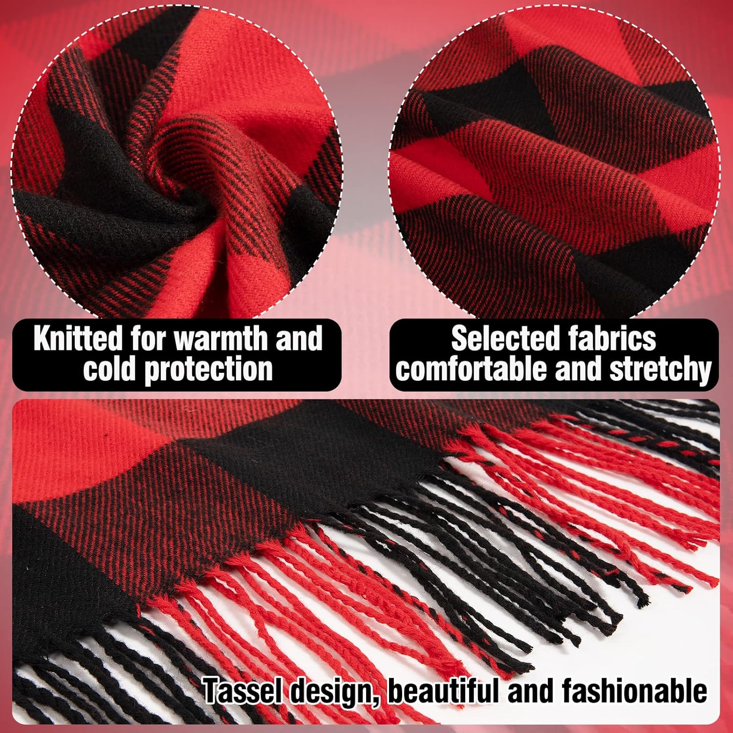 Cosweet Scarf and Gloves Set - Winter Knitted Warm Set, Plaid Scarf Winter Gloves Knitted Hat with Pompom Flurry Ball for Women Men Outdoor Sports Running Skiing Cycling Yoga Christmas Gift - Image 2