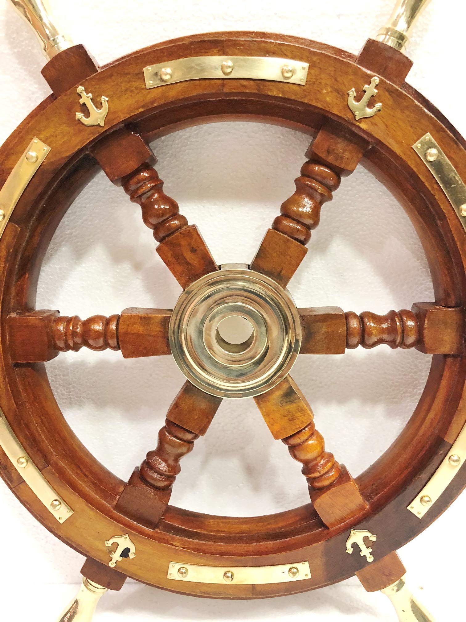 ANTIQUE Timone in legno massello 45,7 cm ancoraggio e strisce con maniglie in ottone decorazione da parete