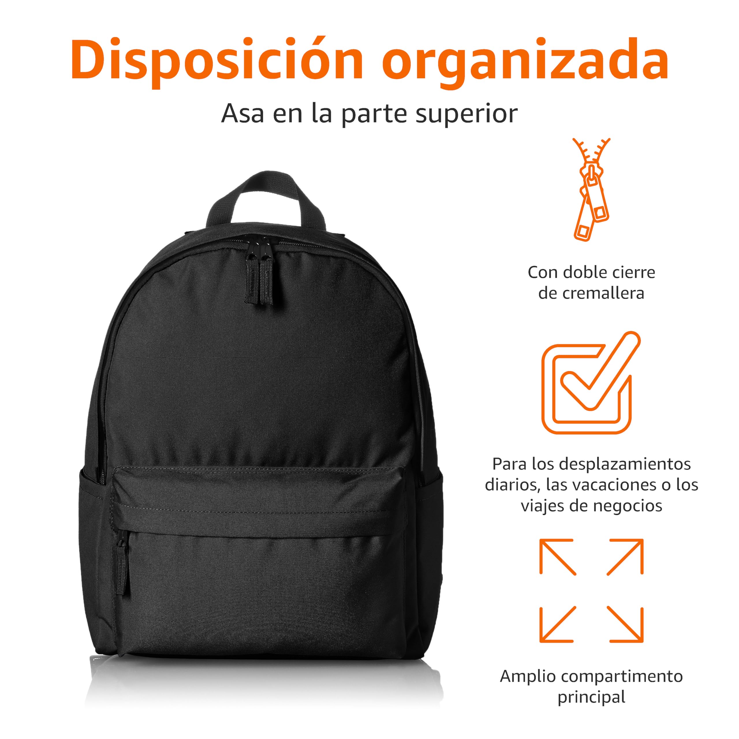 Amazon Basics Mochila Clásica Escolar, Negro, 1 Unidad