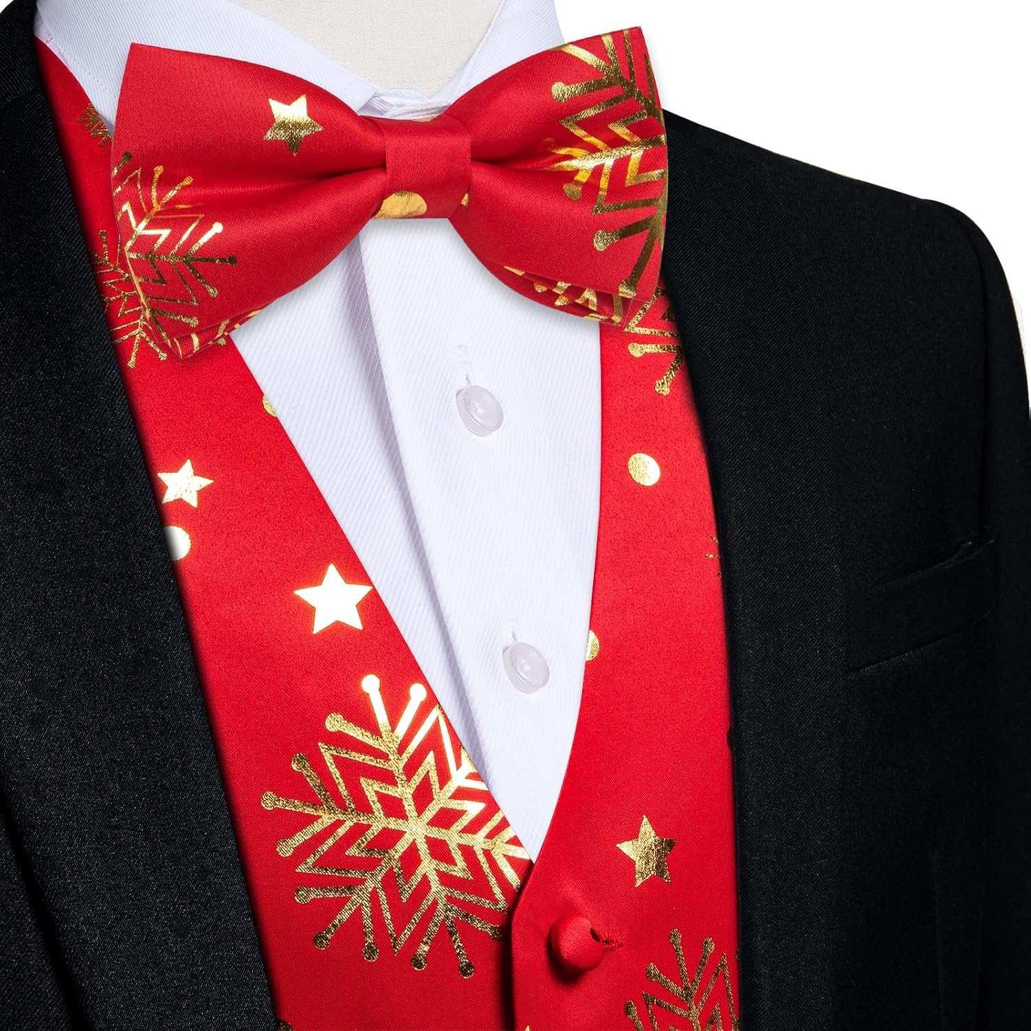DiBanGu Mens Christmas Vest and Bow Tie Set Festival Christmas Snowflake Suit Vest for XmasNew Year Party Formal