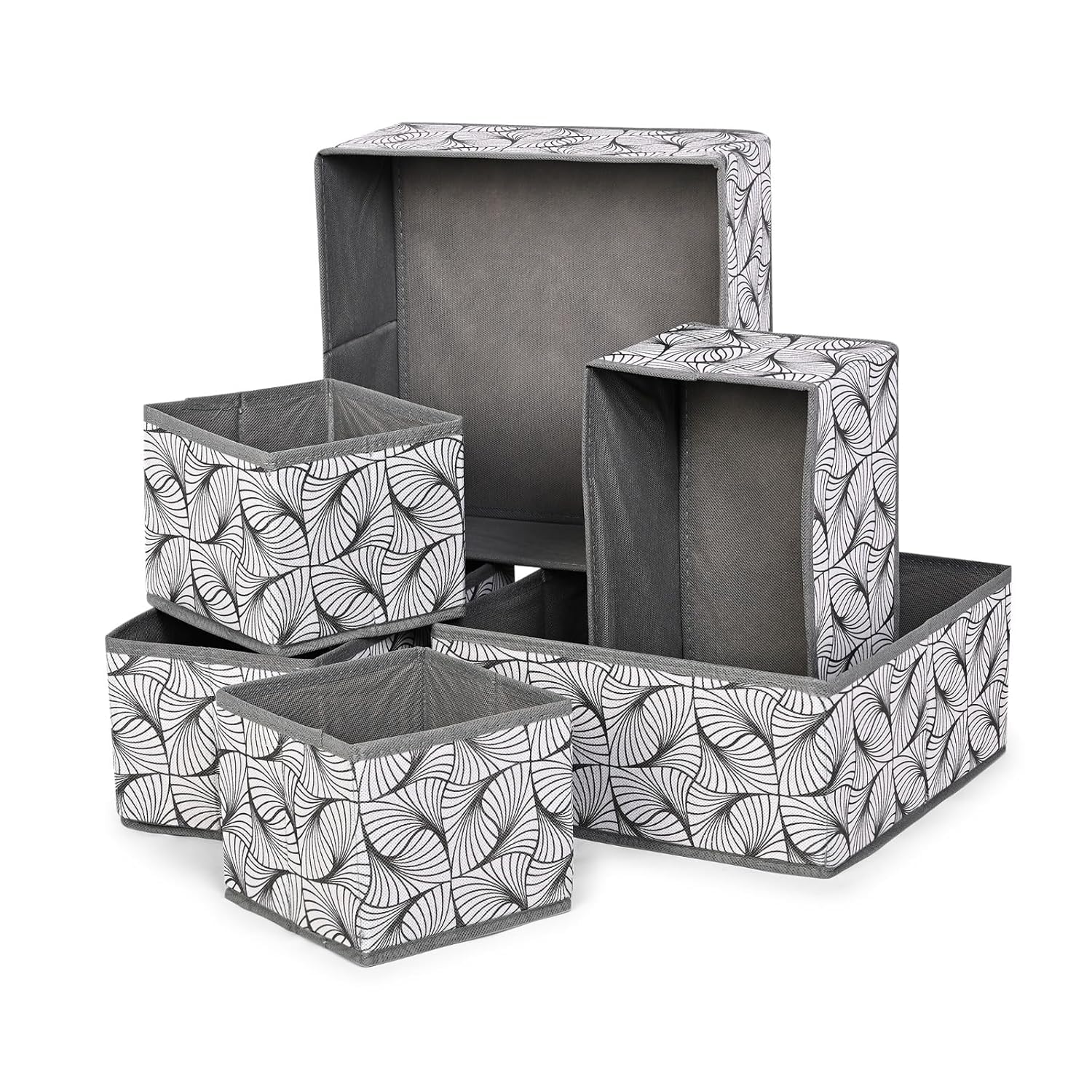 𝟔𝐩𝐜𝐬 𝐅𝐨𝐥𝐝𝐚𝐛𝐥𝐞 Drawer Organizer Box | Closet Storage Bins |Undergarments, Stationery & Accessories | Fabric Basket Boxes for Clothes, Wardrobe, Almirah, Cupboard, home & Office Use