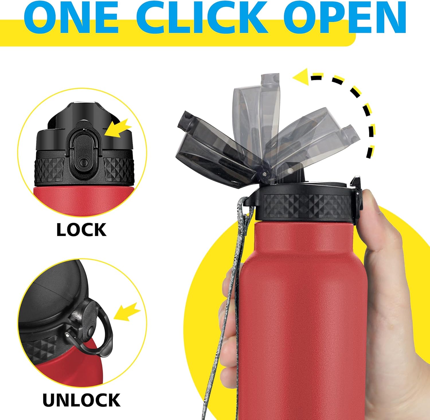 Han's Bottle Sports Water Bottle - 24 Oz, Straw Lid, Leak Proof, Vacuum Insulated Stainless Steel, Double Walled, Thermo Mug,Red - Image 4