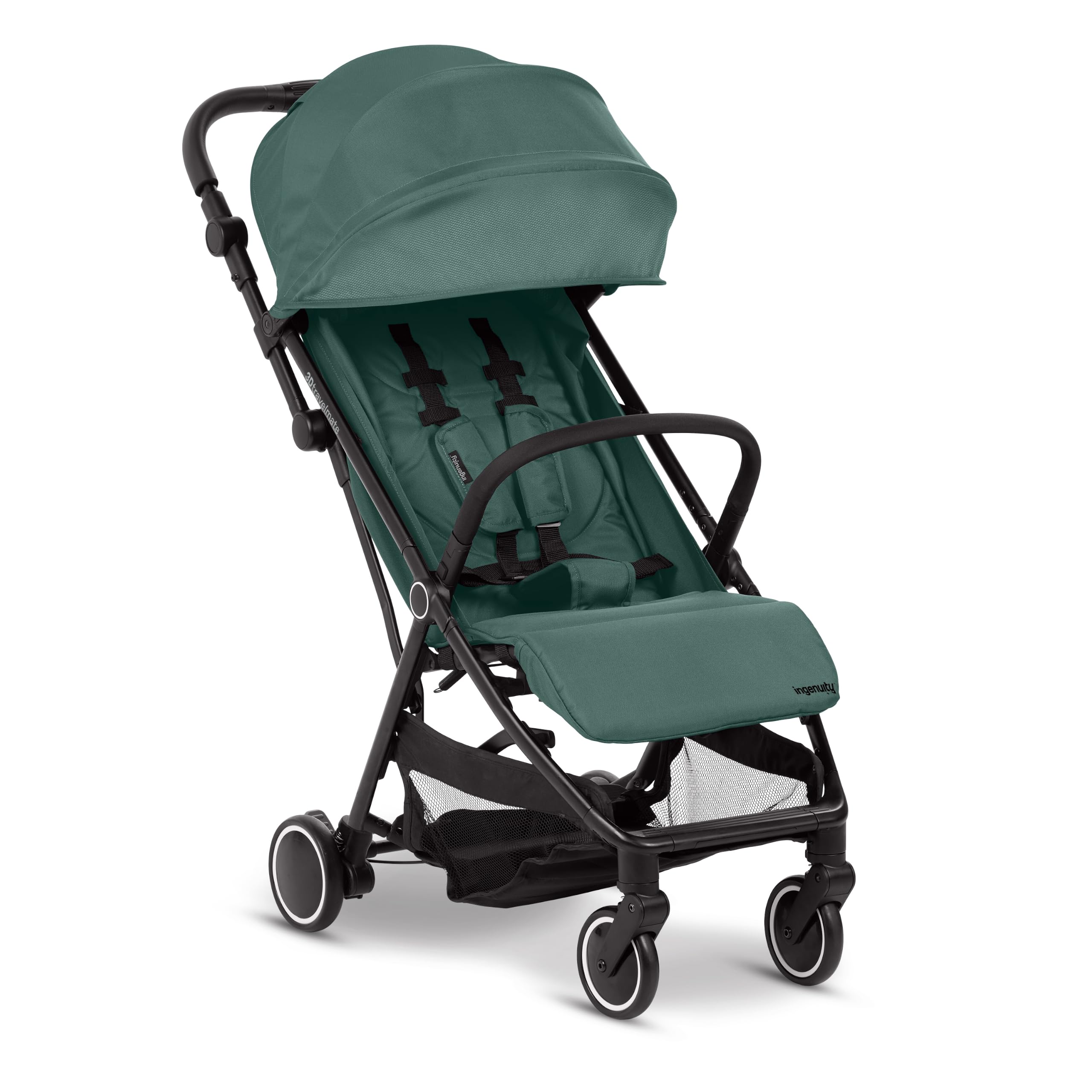 Ingenuity Travelmate Pro - Passeggino da viaggio leggero 3D con bordo pieghevole Buddy Board, compatibile con pattumiera, pronto per il seggiolino auto, pieghevole con una sola mano, protettivo