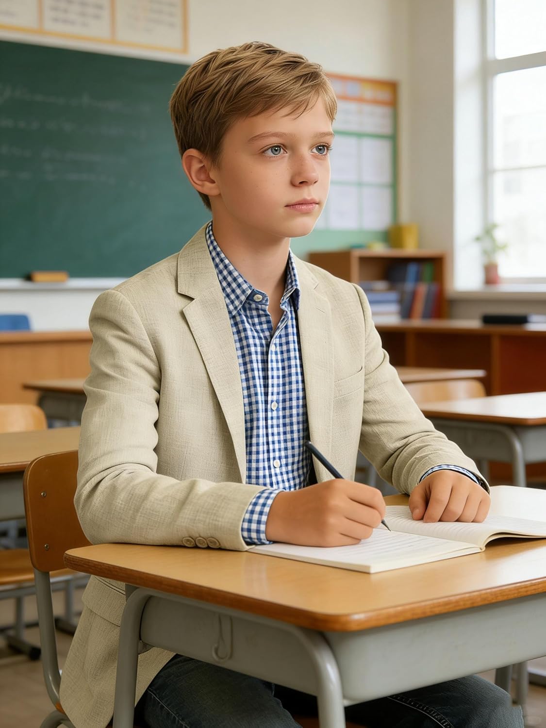 Boys Linen Suit Jacket Retro Formal Slim Fit Blazer for Kids Casual Lightweight Sport Coats Summer Wedding School Uniform