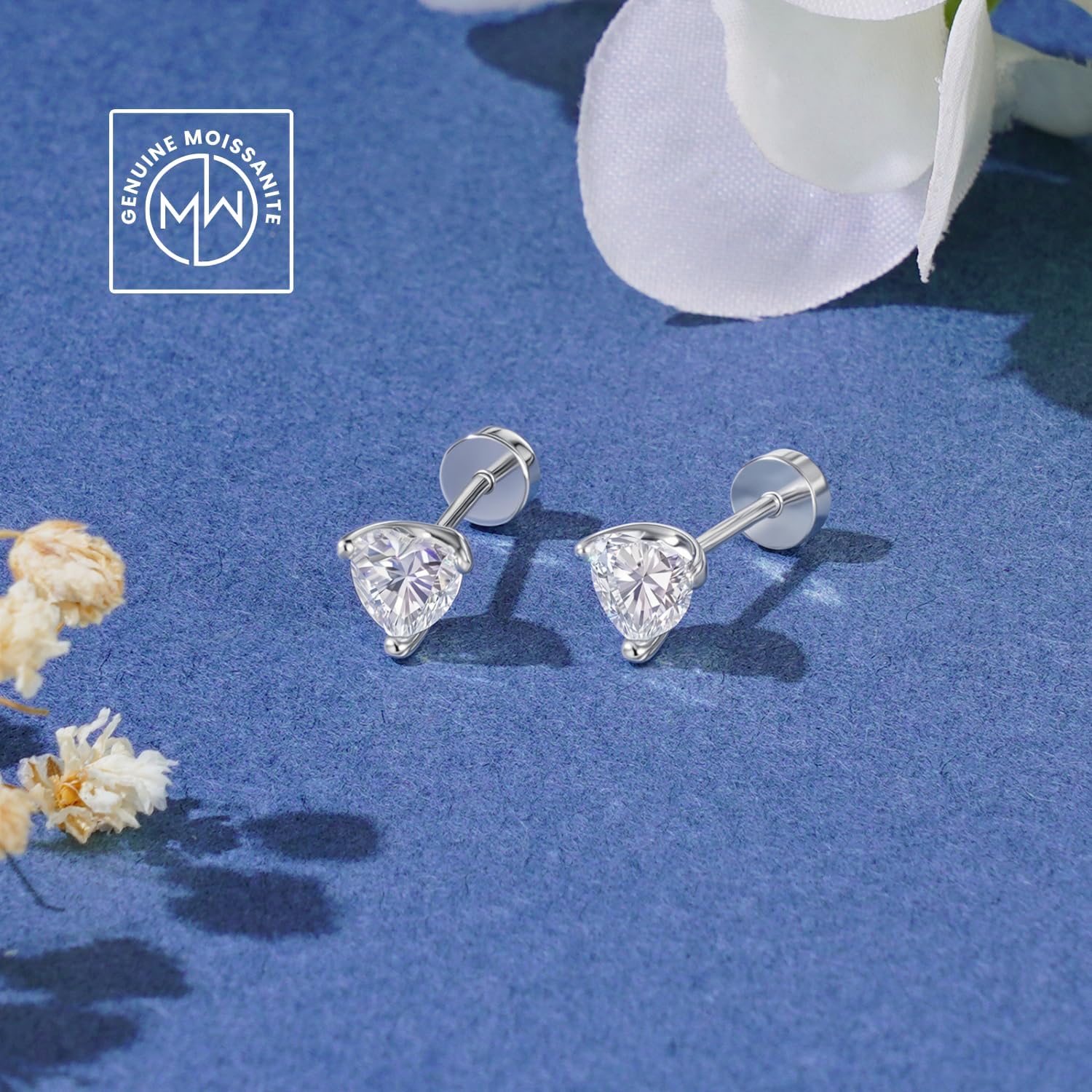 Moissanite Stud Earrings for Women, Silver 925 Screw-Back Earrings, Jewelry Gifts for Women, Size 5.0mm and 1ct/pair - Image 2
