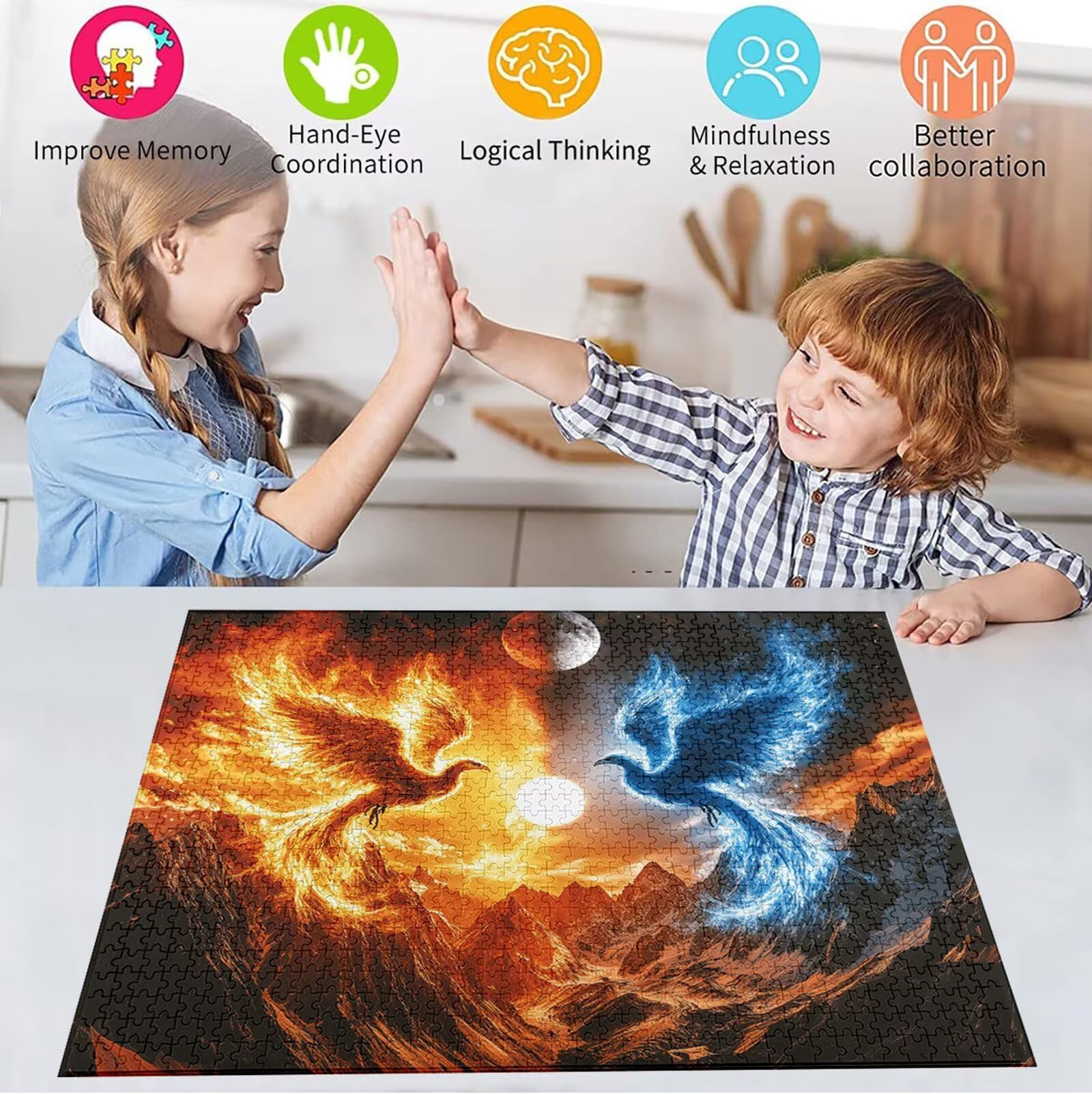 Puzzle 2000 elementów, 3 4 5 lat puzzle księżyc 6 7 8 lat zrównoważone gry edukacyjne z wysokiej jakości drewnianymi motywami dla dorosłych do zabawy rodzinnej układanki dla dorosłych, 2026 prezent na