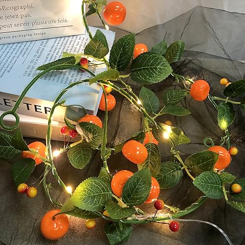 Miniatura 3 de Sezrgiu Guirnalda de luces artificiales de frutas y mandarina, 80 LED, naranjas, bayas, kumquat, enredaderas colgantes, guirnalda de plantas,