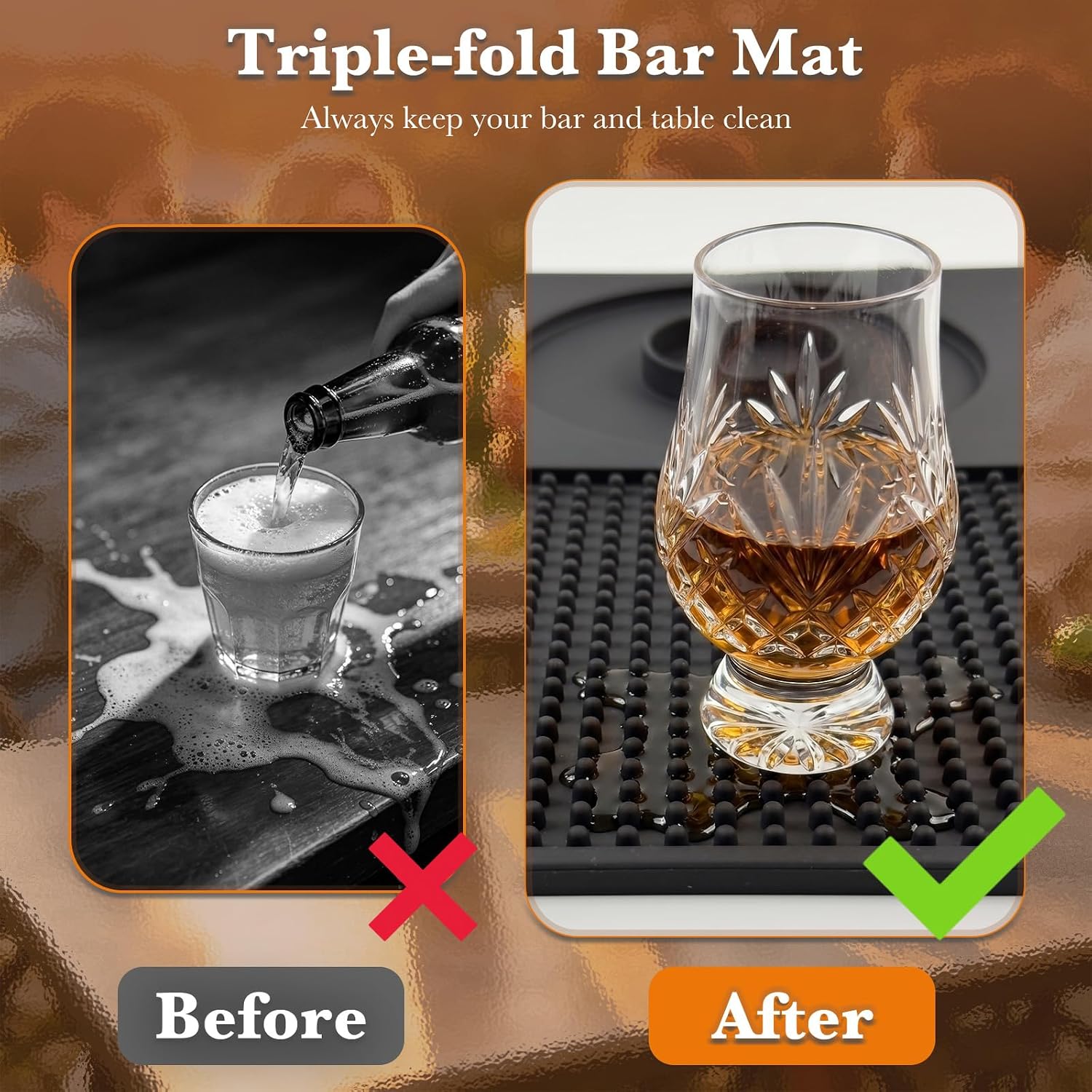 Bar Mat, Bar Accessories, Multifunctional Folding Cocktail Mat with Cutting Board, 22" X 12" Bar Mat for Countertop,Bartending Drying Mats,Bar Decorations for Home, Outdoor Bar Accessories RV (Black)