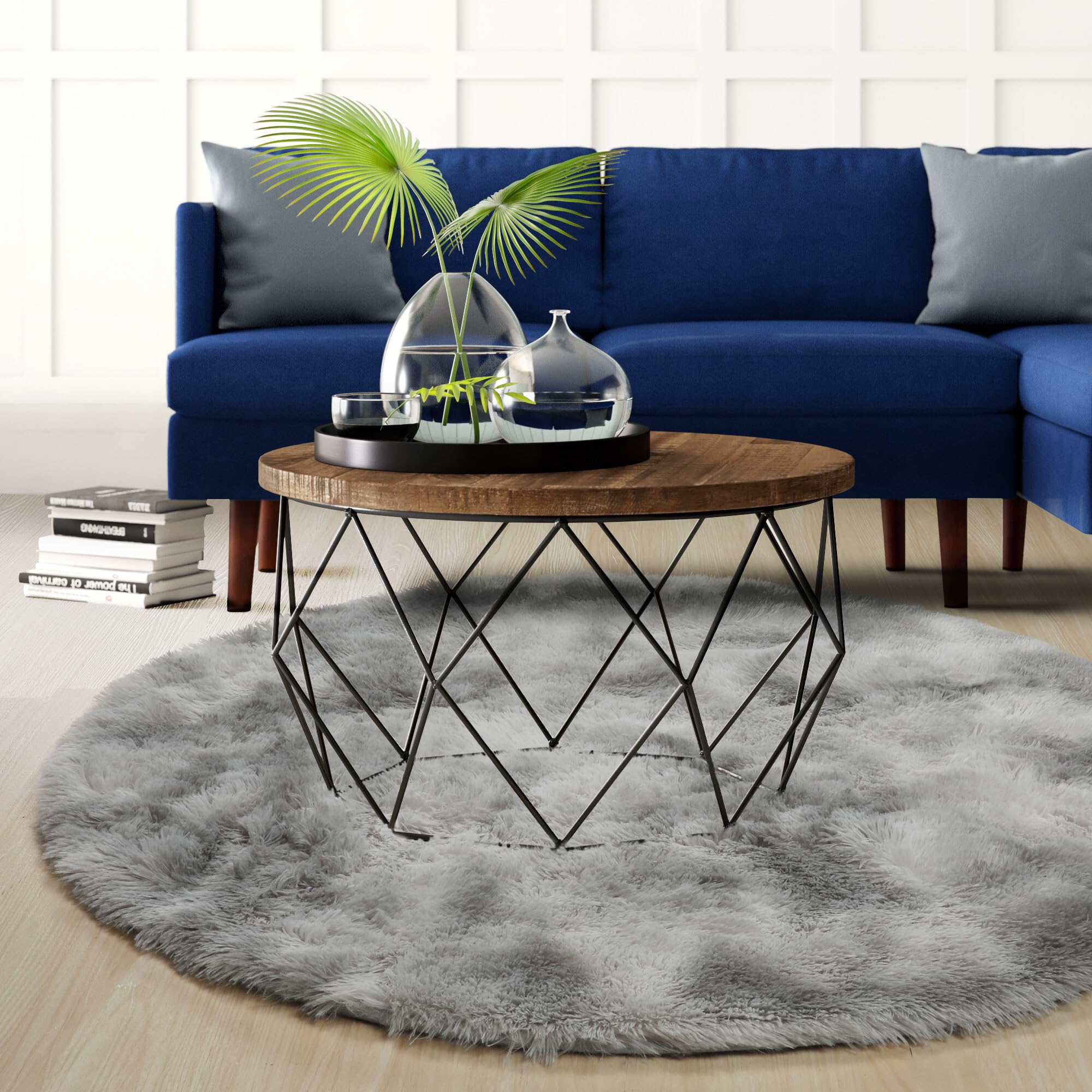 Amdrebio Tie-Dyed Light Grey Round Area Rugs for Living Room, 6x6 ft Rug, Soft Large Circle Rug for Bedroom, Big Shag Fluffy Fuzzy Carpet for Kids Room, Modern Floor Circular Rug, Farmhouse Rug