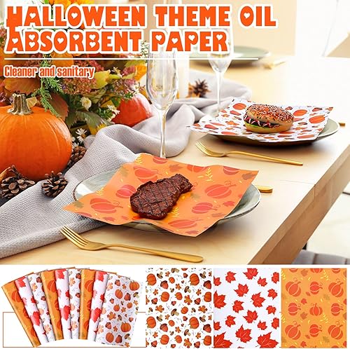 Miniatura 4 de Tinlade 150 hojas de papel de cera de otoño de Acción de Gracias, hojas de arce, calabaza, hongos, hojas de papel para envolver alimentos
