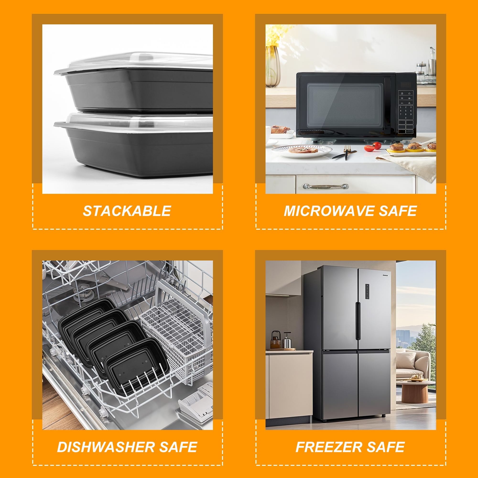 Lot de 50 boîtes à repas réutilisables sans BPA avec couvercles, 1 compartiment, passent au micro-ondes, 800 ml