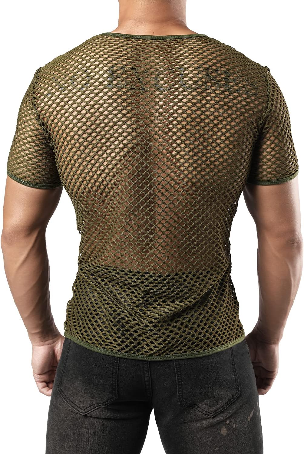 JOGAL Men's Mesh Fishnet Fitted Short Sleeve Muscle Top - Image 3