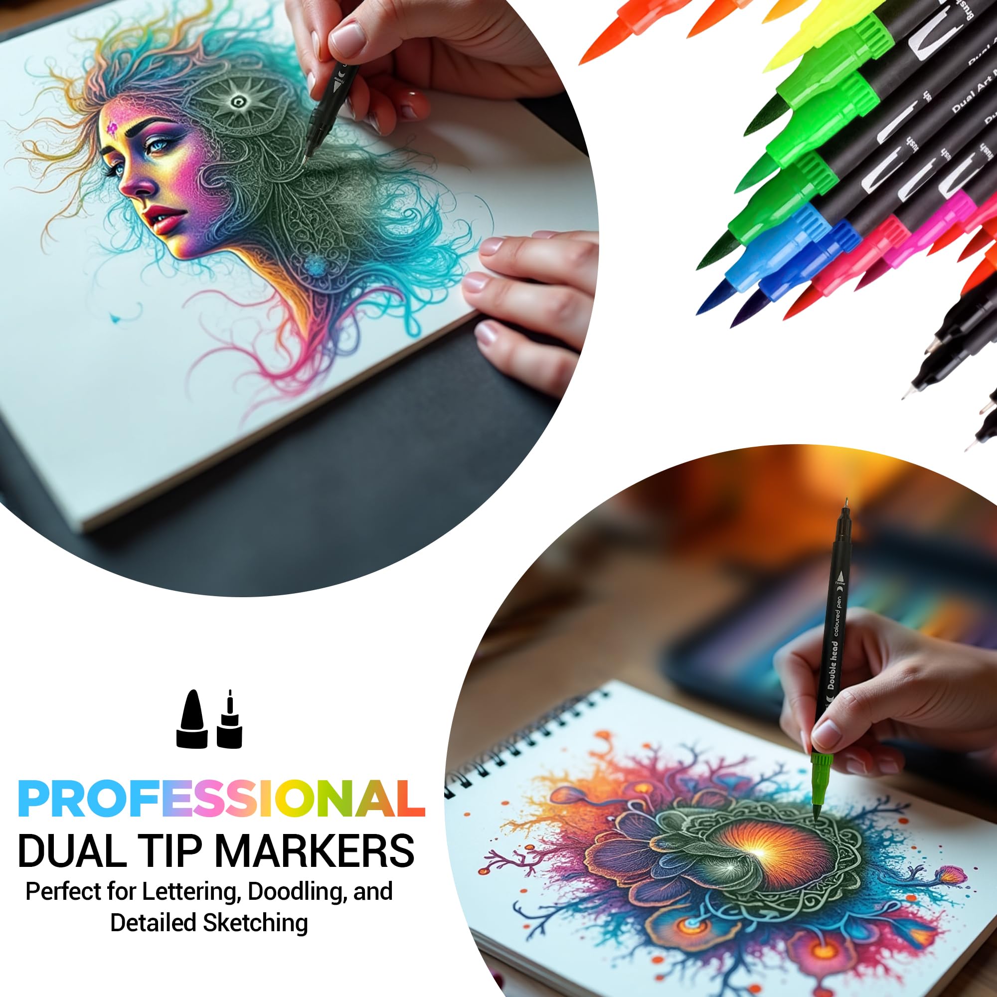 FATASH 48 PCs Dual Tip Brush Colouring Pens Set, 1 count (Pack of 48) - Image 4