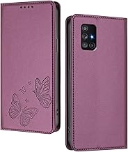 GOGME Coque pour Samsung Galaxy A71, Étui en Cuir Premium avec Papillon en Relief, Porte-Cartes, Support, Housse Antichoc, Coque Portefeuille Rabattable - Violet Foncé