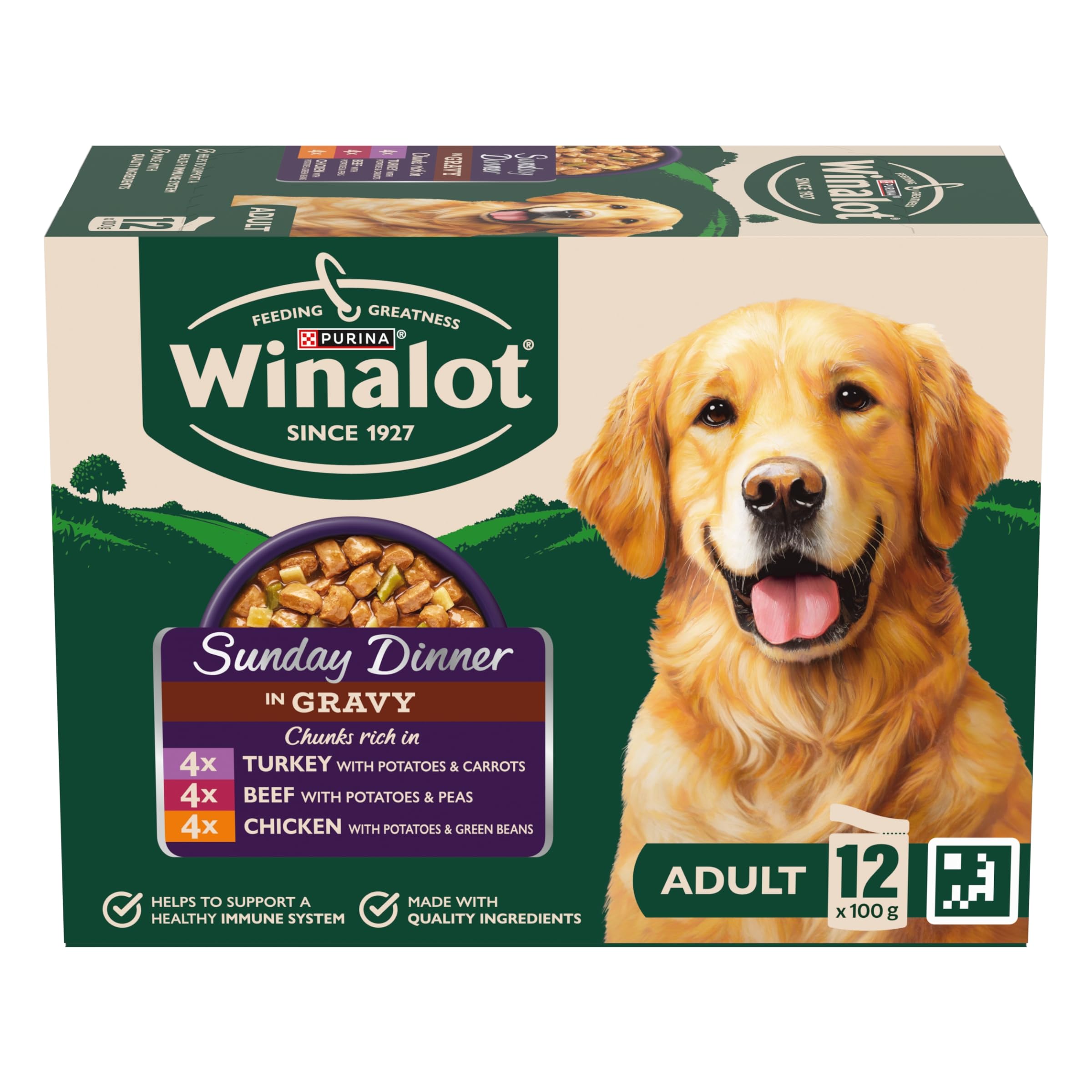 WINALOT Sunday Dinner Mixed in Gravy Wet Dog Food Pouches 12x100g (Pack of 4)