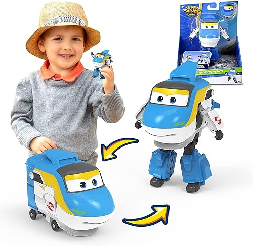 Super Wings Juguetes Tony Transformer de 5 pulgadas, juguete de tren para niños de 3 años en adelante, que se transforma de tren de juguete a robot,