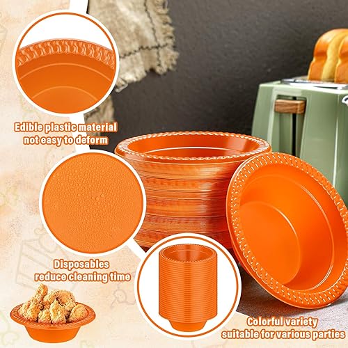 Miniatura 3 de Lallisa 100 cuencos de plástico desechables de 12 onzas color naranja, tazas de postre, helado, aperitivos, ensalada, sopa, cuencos para servir