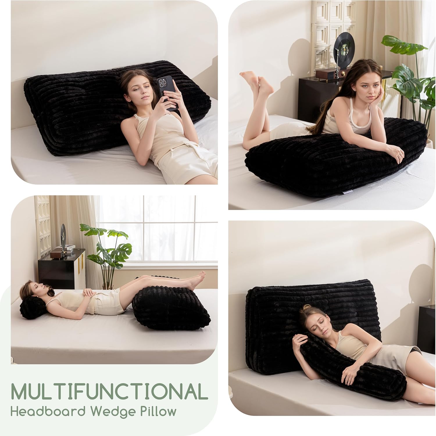 HIGOGOGO Triangular Headboard Wedge Pillow with a Cylindrical Pillow and Memory Foam Filling, Daybed Pillows for Sitting up, Reading or Working with Removable Cover,Twin 39.4"x19.7"