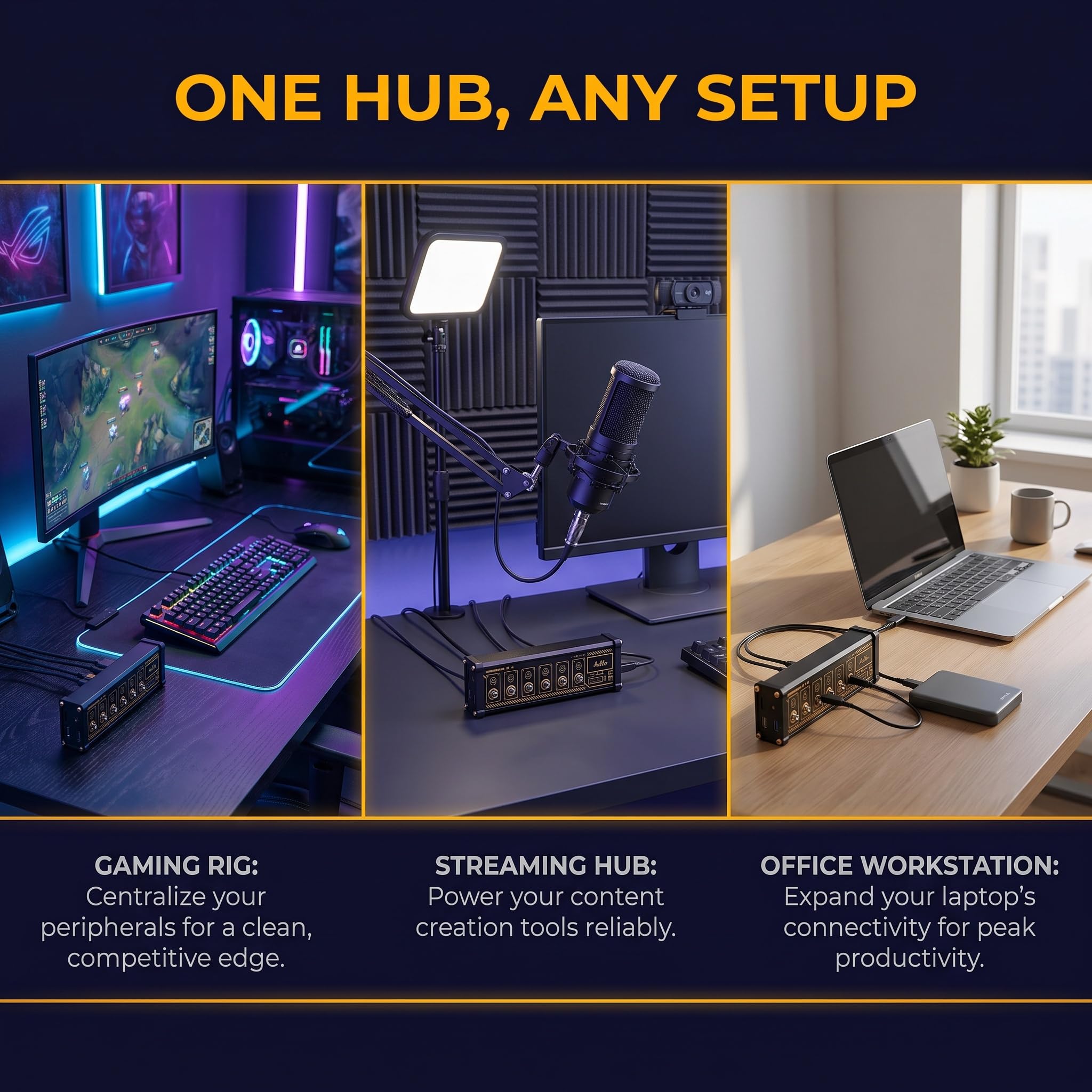 Concentrador USB De 6 Puertos con Interruptores Individuales, Divisor USB De Escritorio Estilo Cyberpunk Industrial, Base De Expansión De Alimentación USB con Diseño De Bloque para Configuración