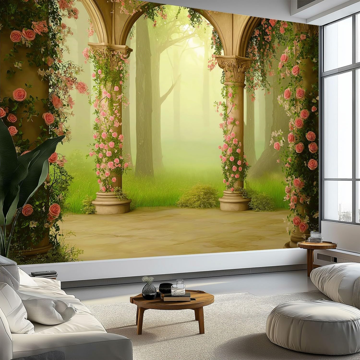 Fototapeta 350 x 256 cm, kwiaty róże filary moda tapeta z włókniny, kolor ścienny salon sypialnia biuro kuchnia pokój dziecięcy