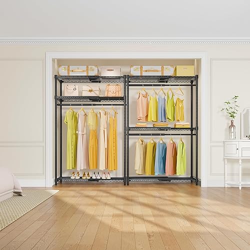 Miniatura 4 de VIPEK X1 Perchero extensible resistente ajustable de 2 pies a 3 pies 5 pulgadas con estantes ajustables y barras de suspensión, armarios de metal