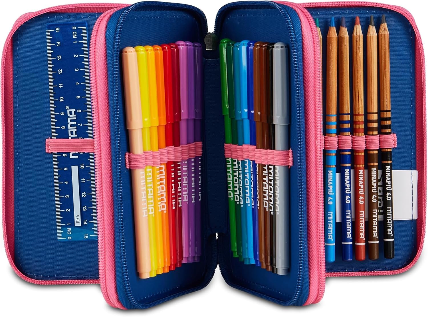 Set Scuola 2 Pezzi Per Stitch Seven Fan Zaino Scuola Elementare Bambina + Astuccio 3 Scomparti Completo (44 Accessori) - School Pack Bambini