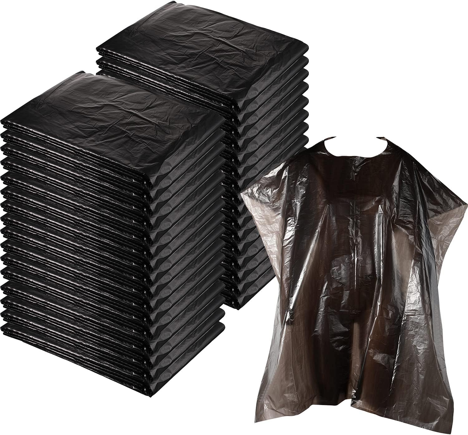 100 Disposable Salon Cape Plastic Barber Cape for Hair Stylist Waterproof Shampoo Apron for Dye Cutting Coloring(51.2 x 36.2 Inch,Black)