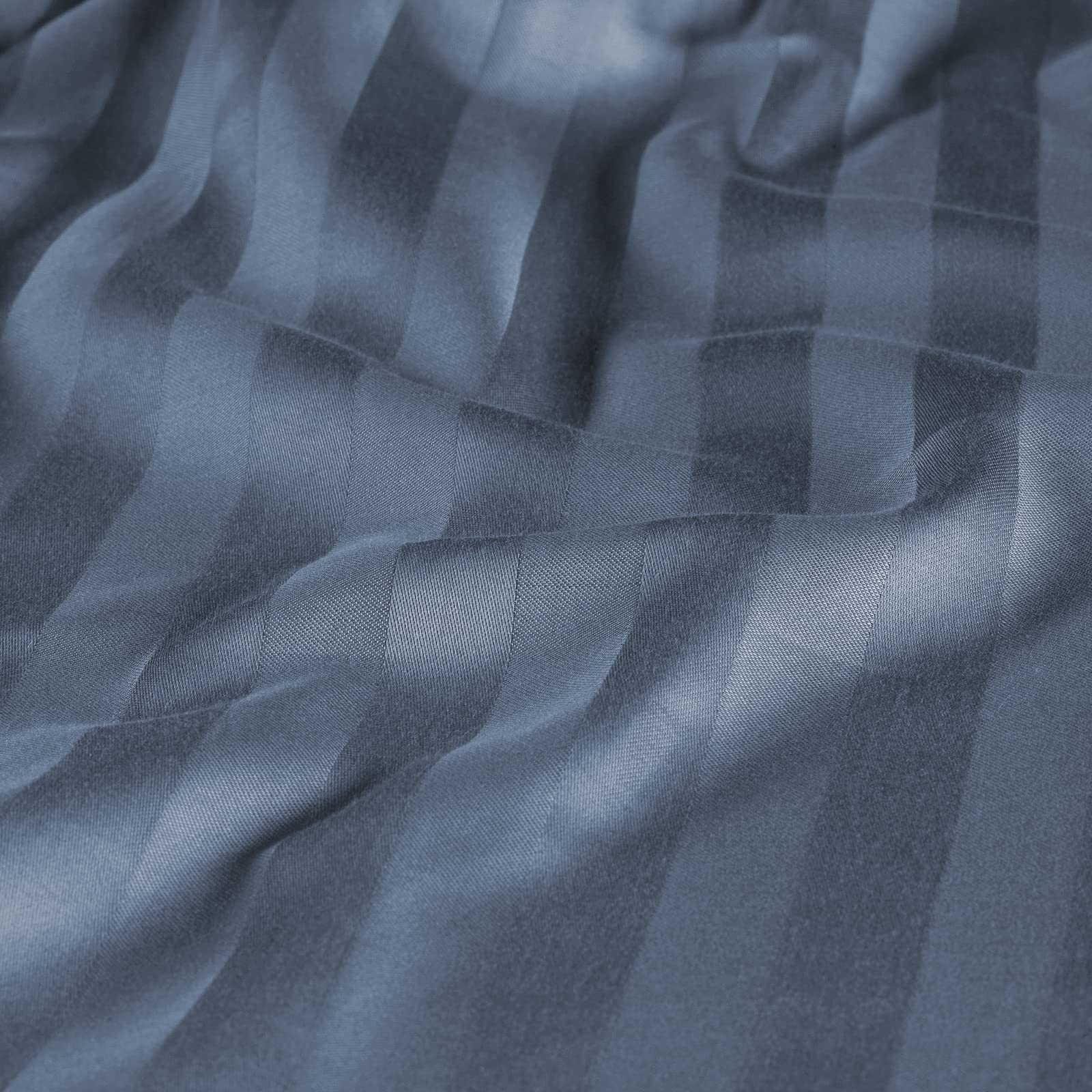 Pure Label Mako Satin Damast Streifen Bettwäsche 135x200 80x80 blau | Waschbar bis 60°C, Reißverschluss - Atmungsaktiv & Anti-Pilling