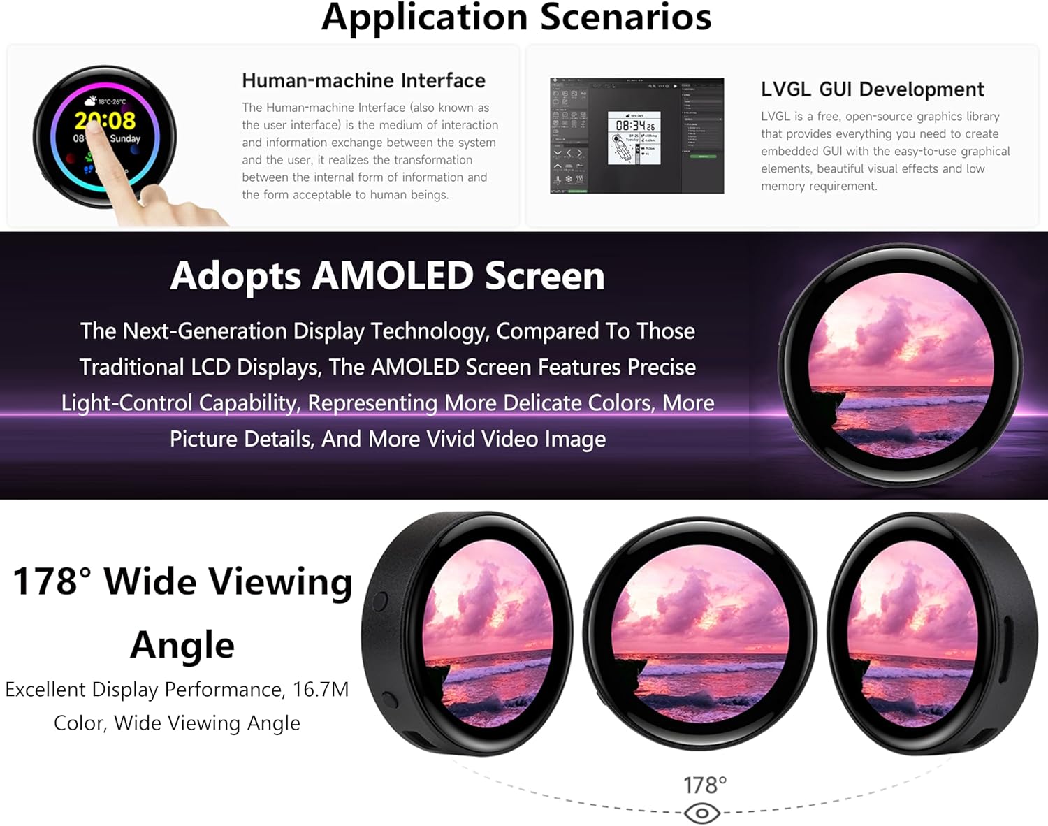 ESP32-S3 1.43inch AMOLED Display Development Board, 466x466 Resolution 16.7M Color QSPI Interface, ESP32 with Capacitive Touch AMOLED Round LCD, Support 2.4 GHz Wi-Fi and BLE 5, with CNC Metal Case